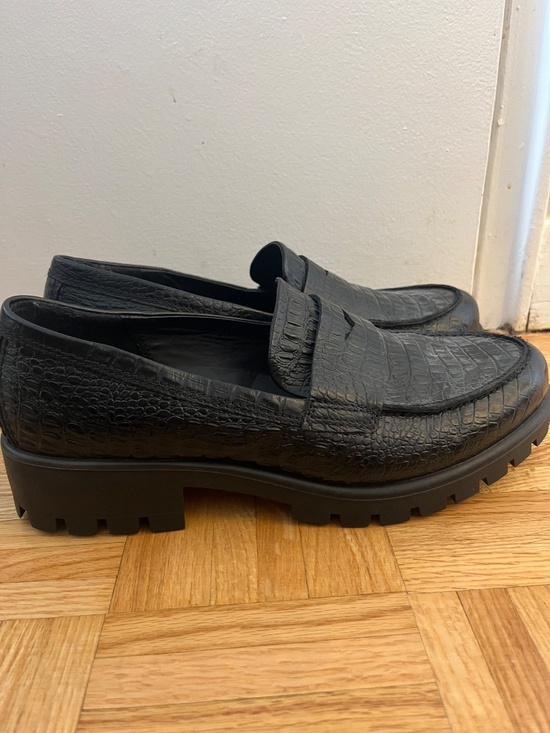 ECCO Modtray Black Croc-Embossed Leather Loafers - Excellent Condition